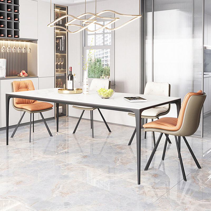 Modern Sintered Stone Dining Table Rectangle Table with Metal Base for Home