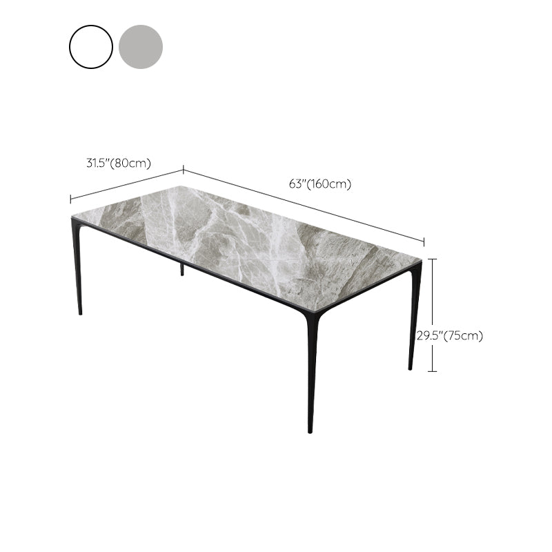 Modern Sintered Stone Dining Table Rectangle Table with Metal Base for Home
