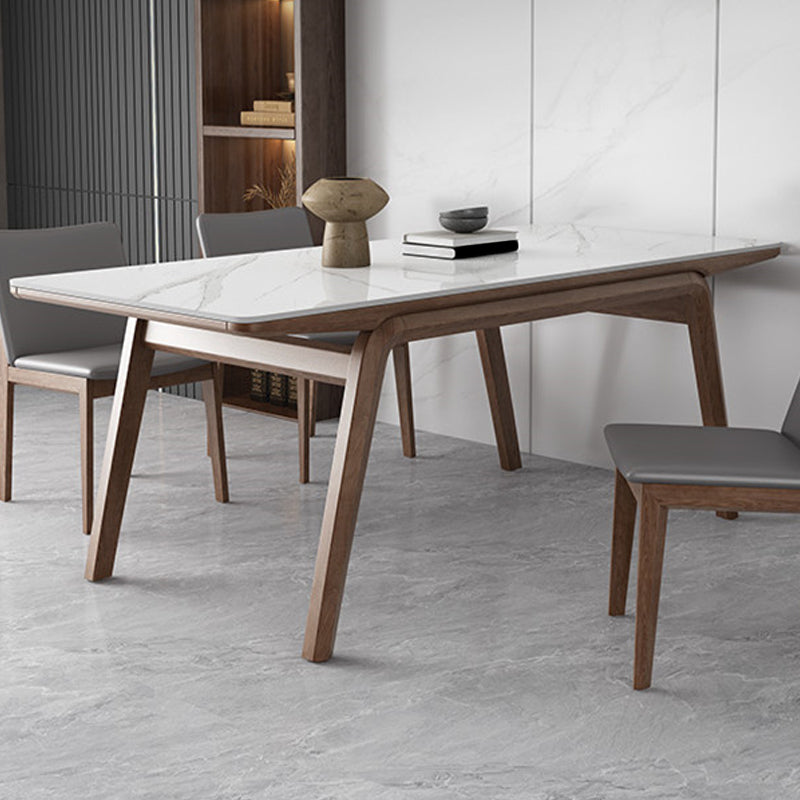 Rectangle Table Medieval Modern Sintered Stone Top Dining Table with Wooden Base