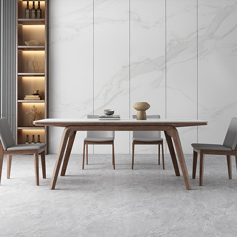 Rectangle Table Medieval Modern Sintered Stone Top Dining Table with Wooden Base