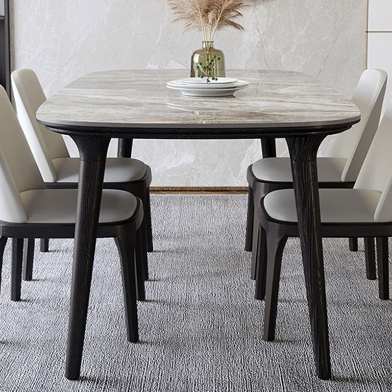 Industrial Sintered Stone Top Dining Table Rectangle Dinette Table with Wooden Base