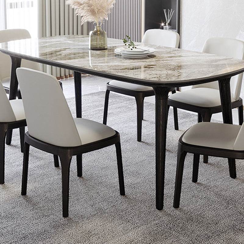 Industrial Sintered Stone Top Dining Table Rectangle Dinette Table with Wooden Base