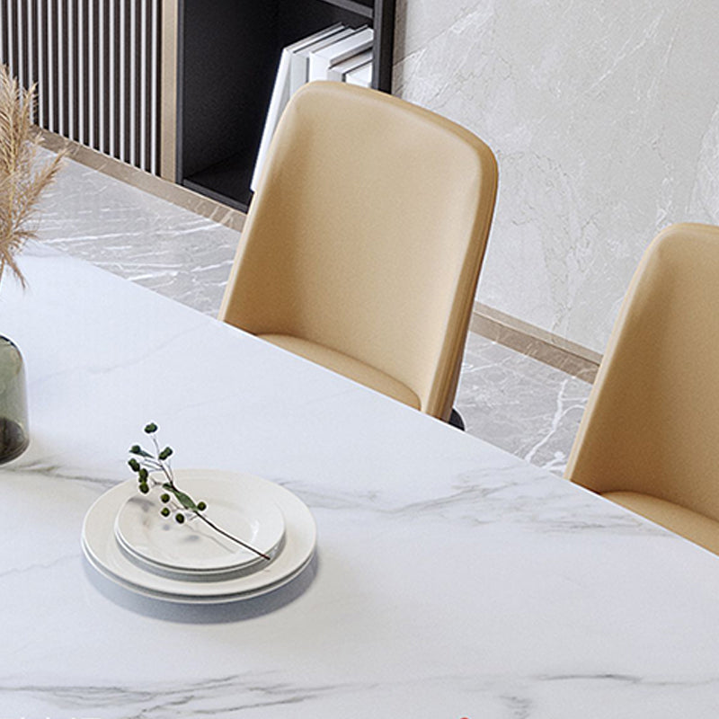 Industrial Sintered Stone Top Dining Table Rectangle Dinette Table with Wooden Base