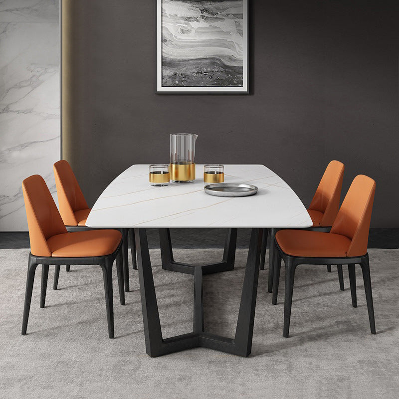 Industrial Sintered Stone Top Dining Table Rectangle Table with Trestle Base