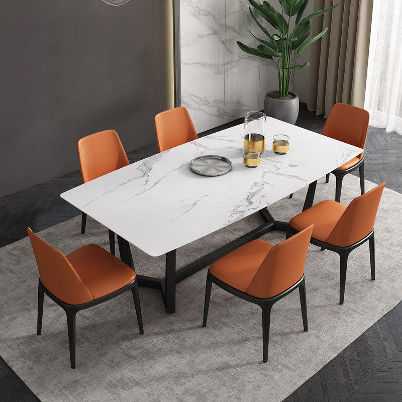 Industrial Sintered Stone Top Dining Table Rectangle Table with Trestle Base