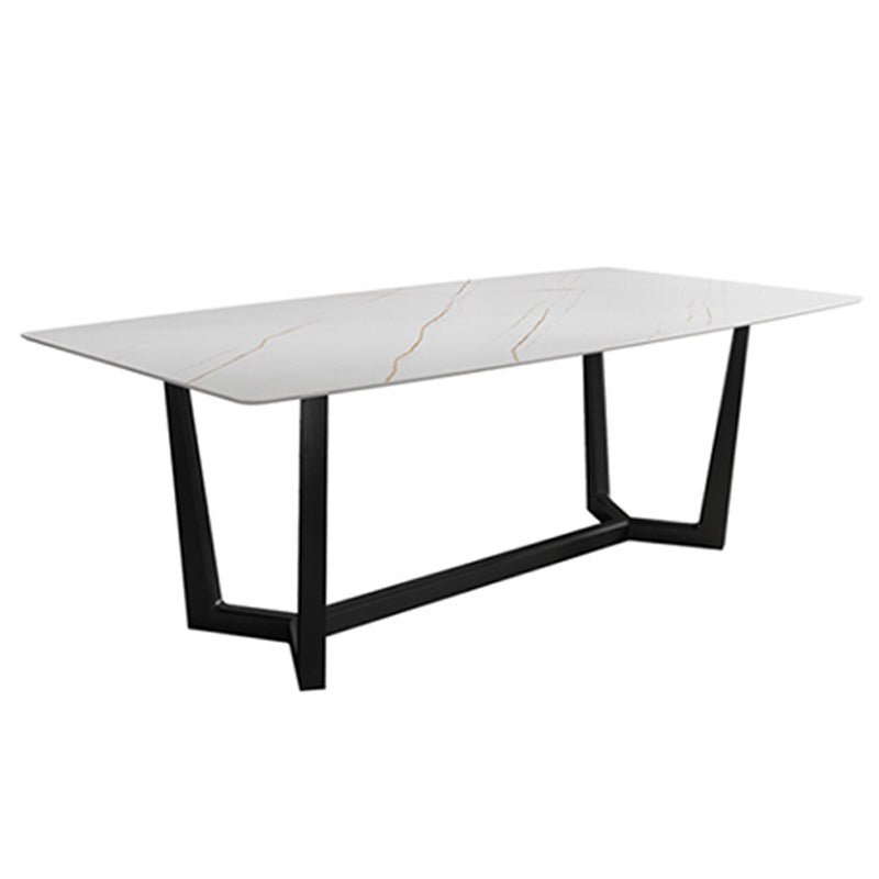 Industrial Sintered Stone Top Dining Table Rectangle Table with Trestle Base