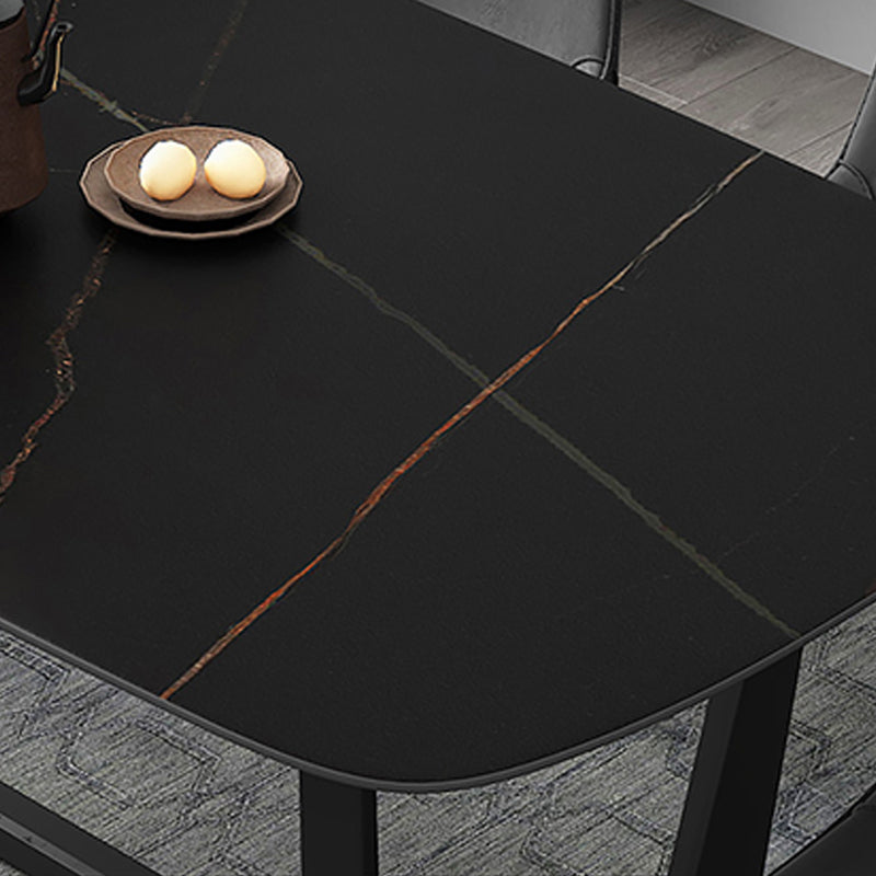 Industrial Sintered Stone Top Dining Table Rectangle Table with Trestle Base