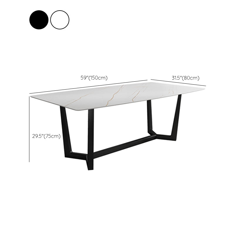 Industrial Sintered Stone Top Dining Table Rectangle Table with Trestle Base