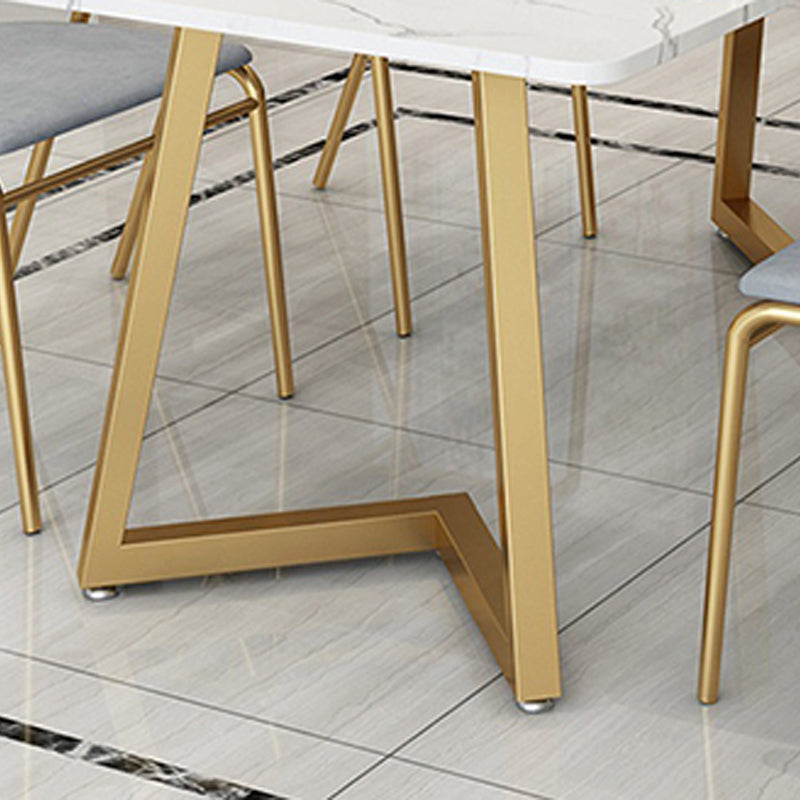 Glam Style Table Faux Marble Rectangle Table with Metal Legs for Home Use