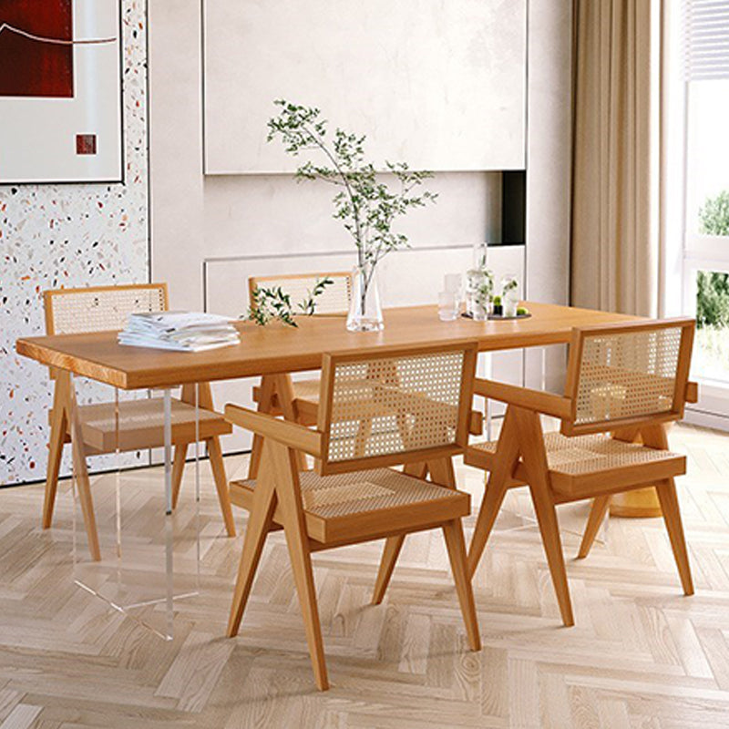 Rectangle Acrylic Base Dining Table Modern Pine Wood Table for Dining Room