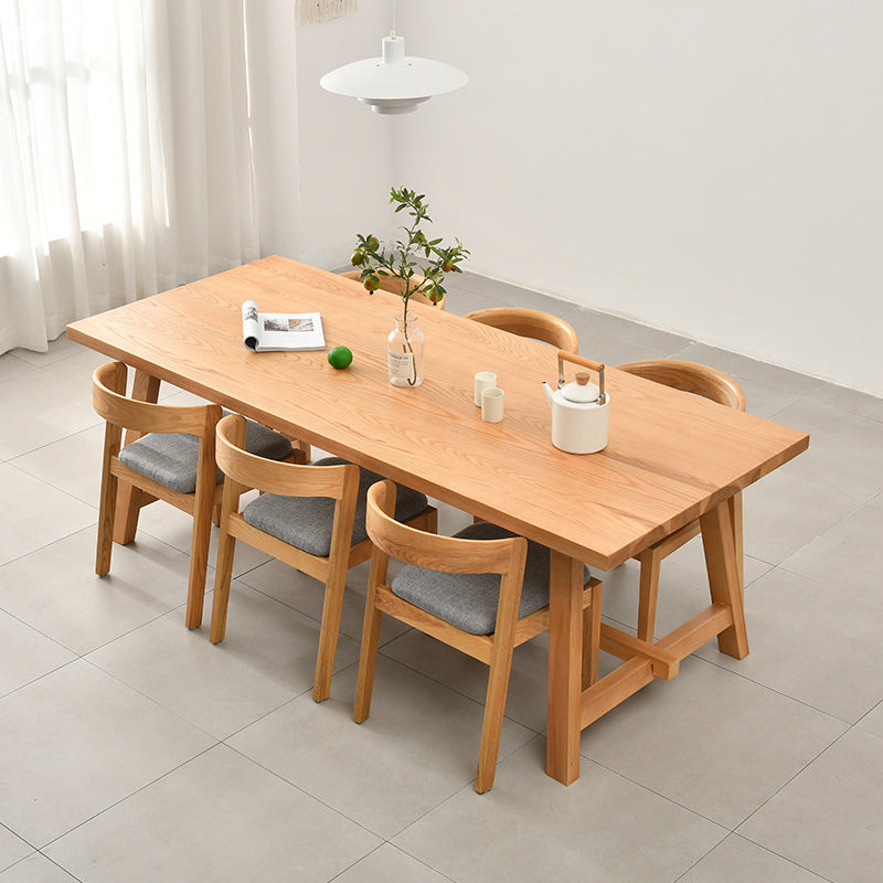 Rectangle Trestle Base Dining Table Medieval Modern Style Pine Wood Table for Kitchen