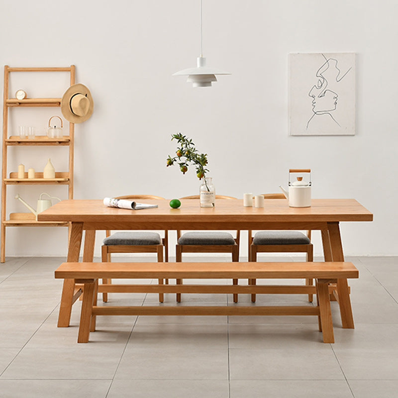 Rectangle Trestle Base Dining Table Medieval Modern Style Pine Wood Table for Kitchen