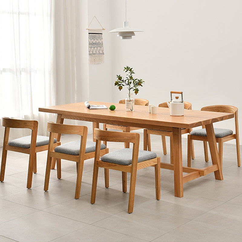 Rectangle Trestle Base Dining Table Medieval Modern Style Pine Wood Table for Kitchen