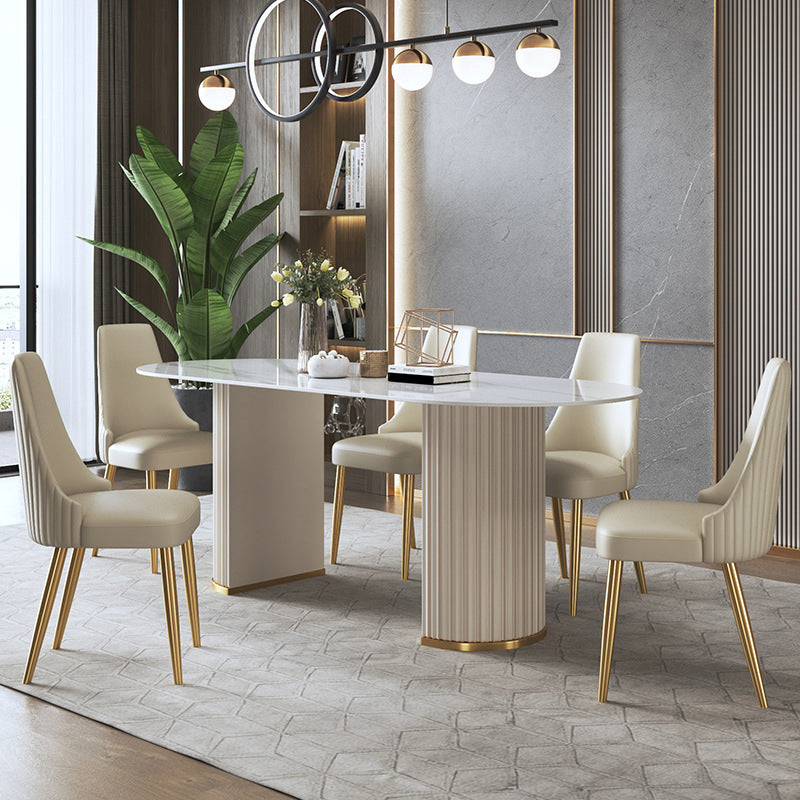 Contemporary Sintered Stone Dining Table Oval Double Pedestal Table for Home Use
