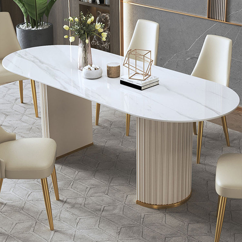 Contemporary Sintered Stone Dining Table Oval Double Pedestal Table for Home Use