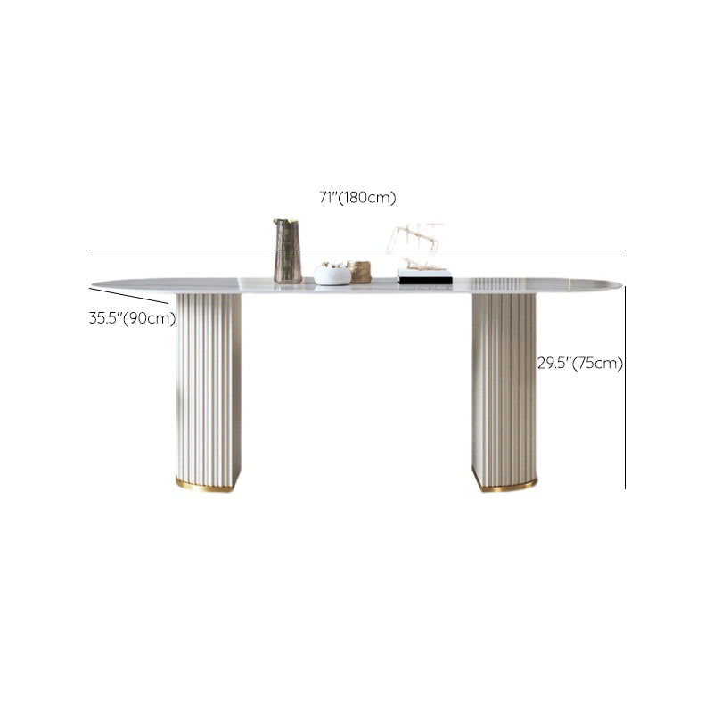 Contemporary Sintered Stone Dining Table Oval Double Pedestal Table for Home Use