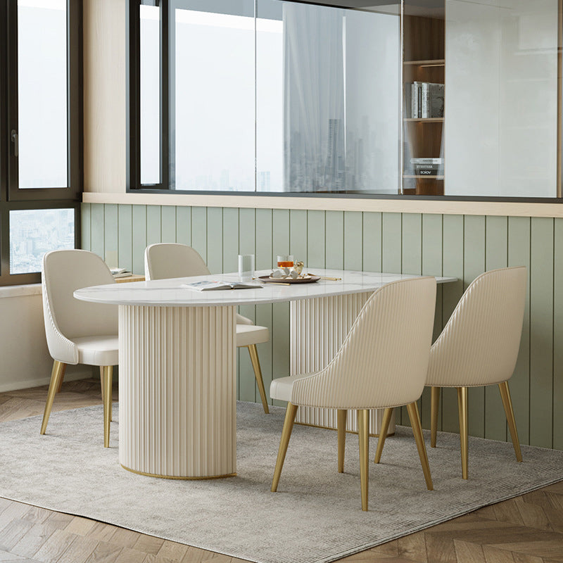 Contemporary Sintered Stone Dining Table Double Pedestal Table for Home Use