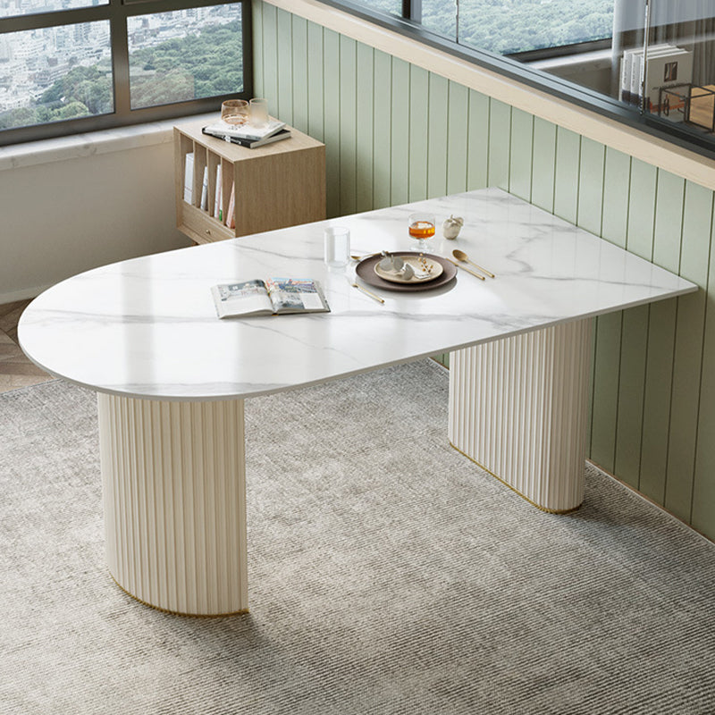 Contemporary Sintered Stone Dining Table Double Pedestal Table for Home Use