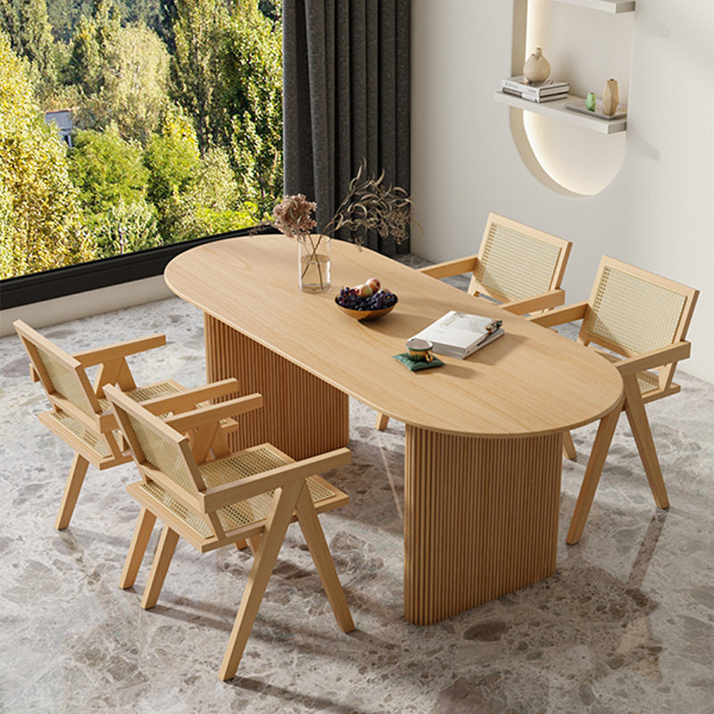 Modern Dining Table Wooden Oval Table with Wooden Legs for Home Use