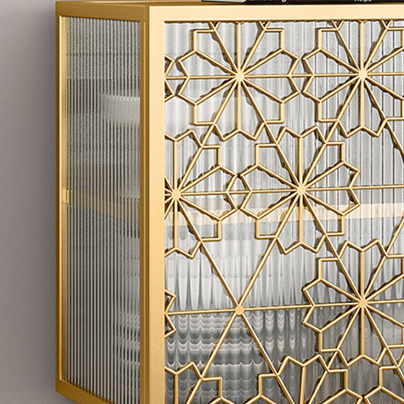 Glam Metal Sideboard Buffet Glass Doors 2 Doors Buffet Sideboard