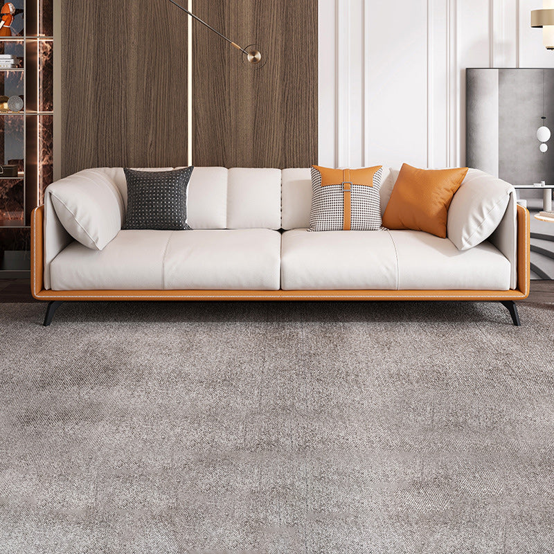 Contemporary Faux Leather Sofa with Tuxedo Arm in Orange and White