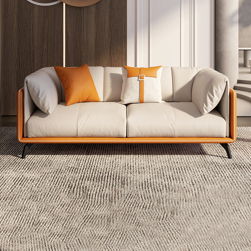 Contemporary Faux Leather Sofa with Tuxedo Arm in Orange and White