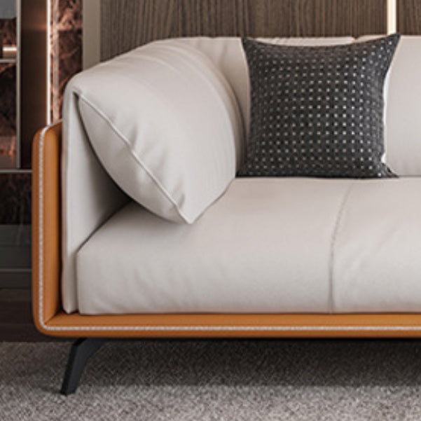 Contemporary Faux Leather Sofa with Tuxedo Arm in Orange and White