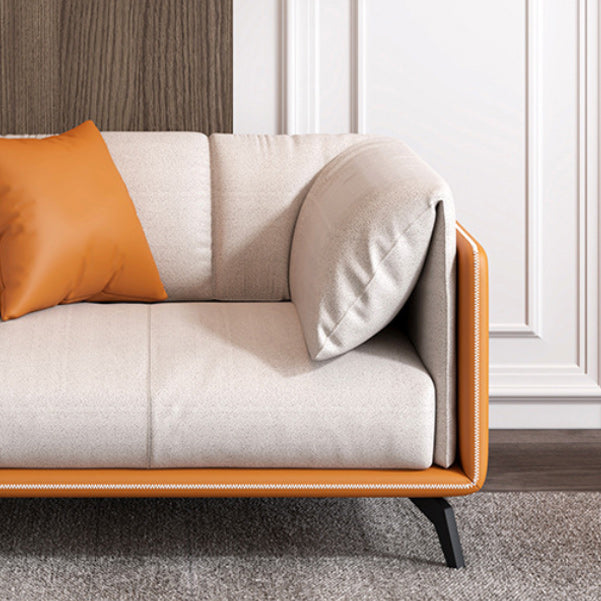 Contemporary Faux Leather Sofa with Tuxedo Arm in Orange and White