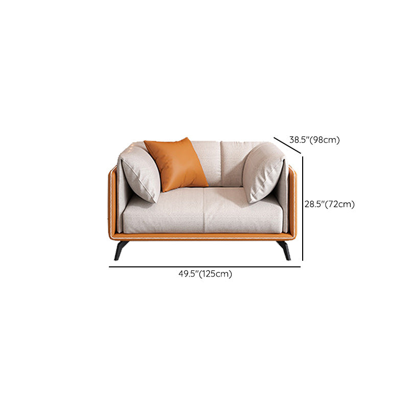 Contemporary Faux Leather Sofa with Tuxedo Arm in Orange and White