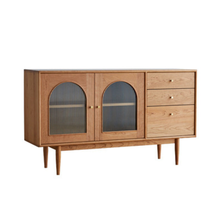 Mid-Century Modern Cabinet Cherry 1Shelves 3 - Drawer Knobs Straight Legs Accent Cabinet