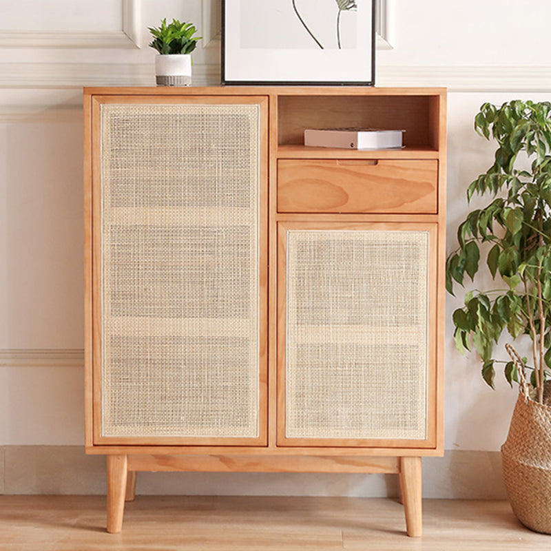 Contemporary Cabinet 4 Shelves With Doors Pine Squared Legs Accent Cabinet