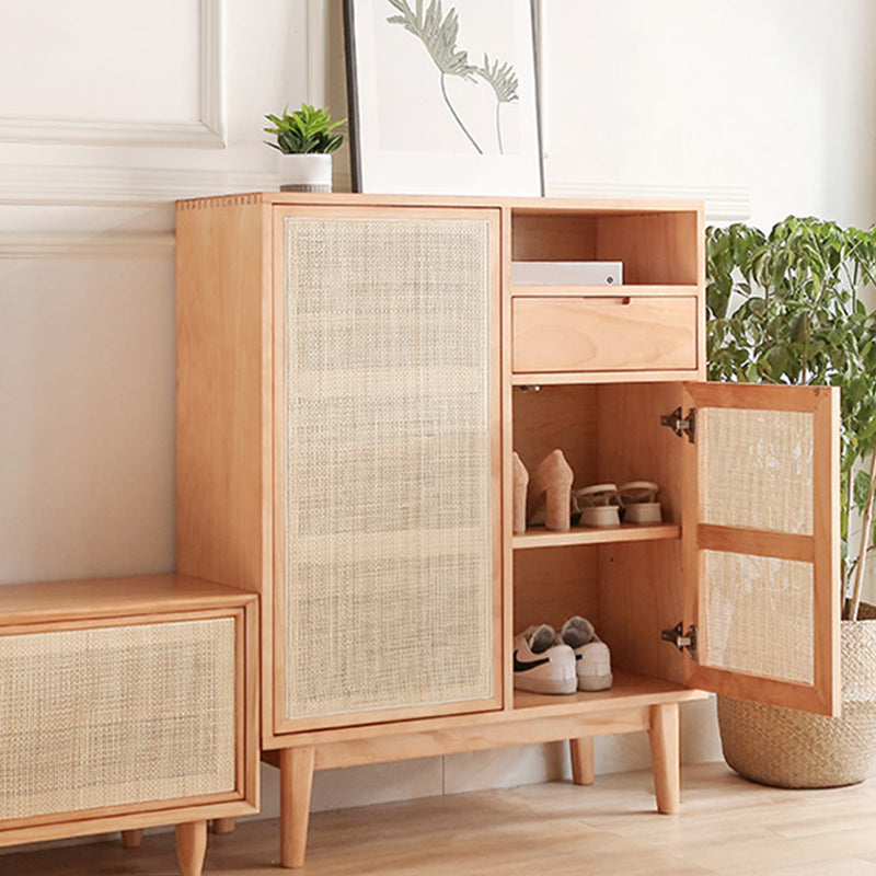 Contemporary Cabinet 4 Shelves With Doors Pine Squared Legs Accent Cabinet