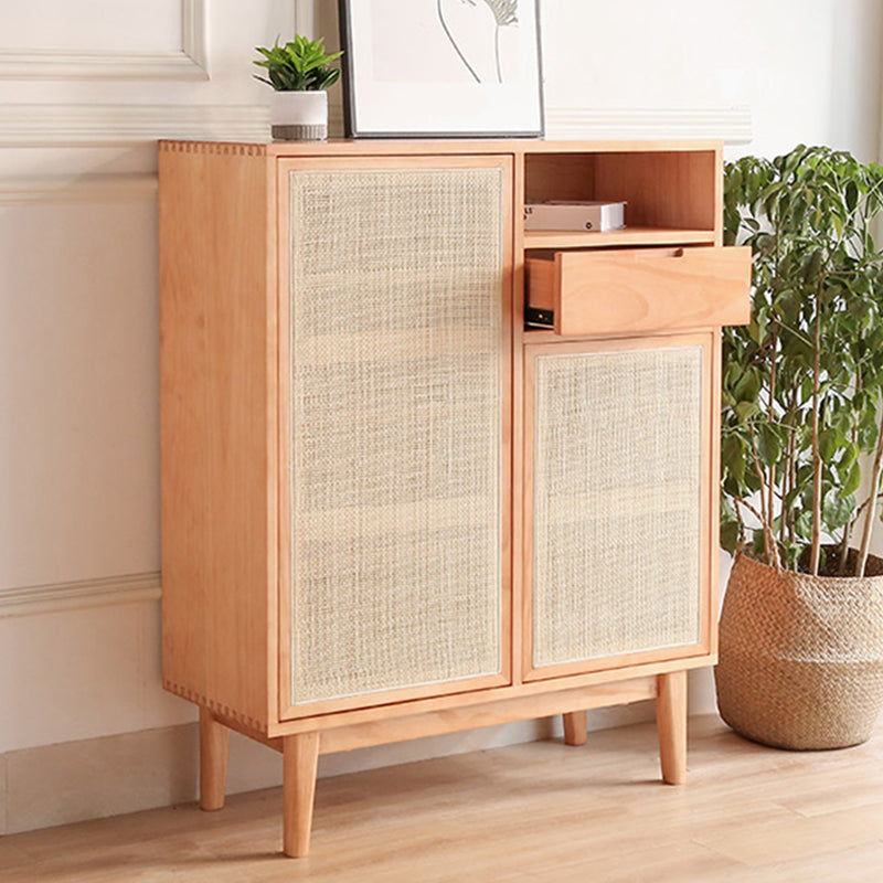 Contemporary Cabinet 4 Shelves With Doors Pine Squared Legs Accent Cabinet