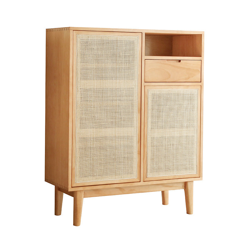 Contemporary Cabinet 4 Shelves With Doors Pine Squared Legs Accent Cabinet