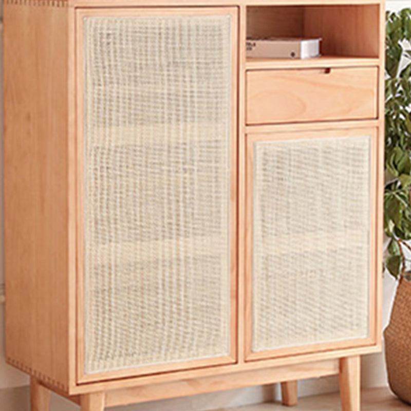 Contemporary Cabinet 4 Shelves With Doors Pine Squared Legs Accent Cabinet