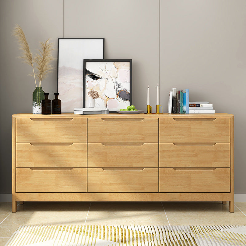 Mid-Century Modern Chest Rubberwood Squared Legs Grooves with Drawer Accent Chest