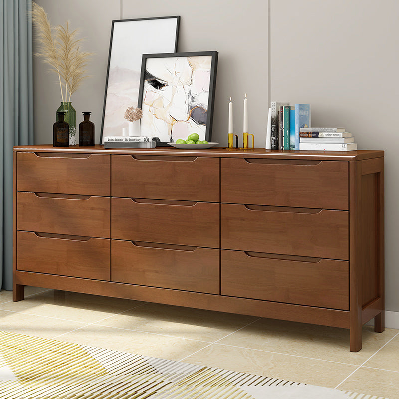 Mid-Century Modern Chest Rubberwood Squared Legs Grooves with Drawer Accent Chest