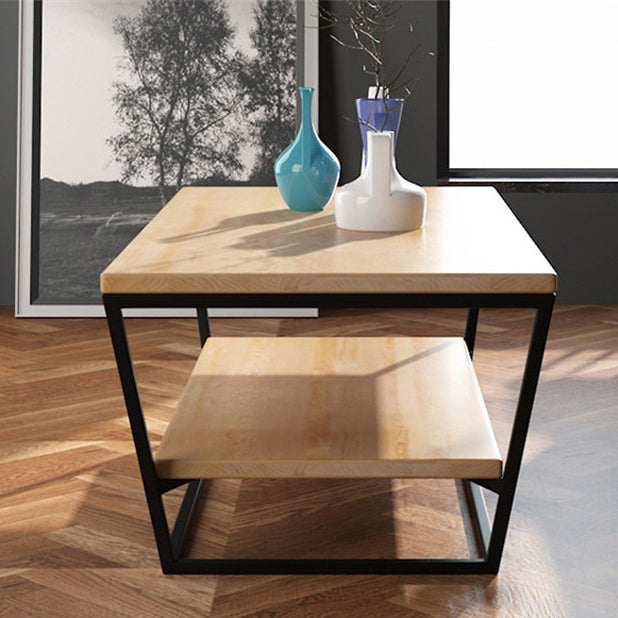 19.68" H Modern Wooden Coffee Table Steel Sled Cocktail Table with Shelf