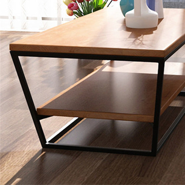 19.68" H Modern Wooden Coffee Table Steel Sled Cocktail Table with Shelf