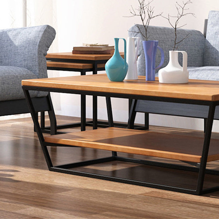 19.68" H Modern Wooden Coffee Table Steel Sled Cocktail Table with Shelf