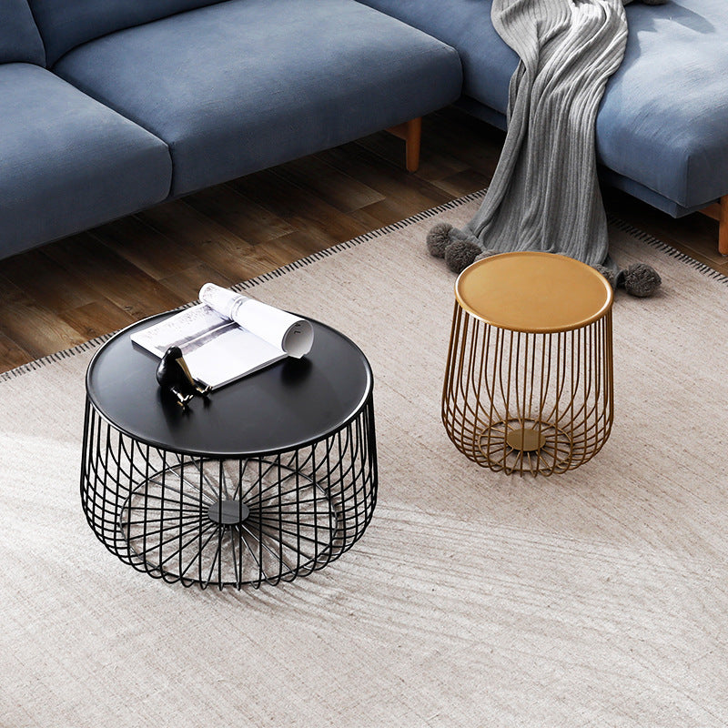 Mid-century Modern Iron Round Coffee Table, Frame Base Cocktail Table