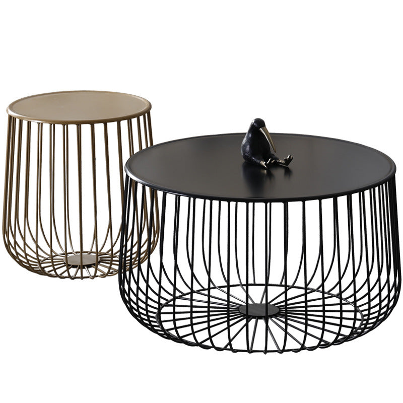 Mid-century Modern Iron Round Coffee Table, Frame Base Cocktail Table