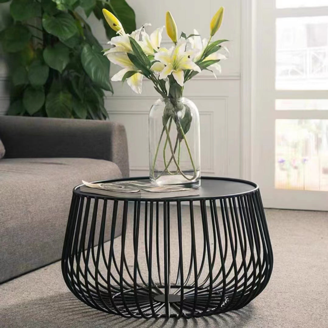 Mid-century Modern Iron Round Coffee Table, Frame Base Cocktail Table