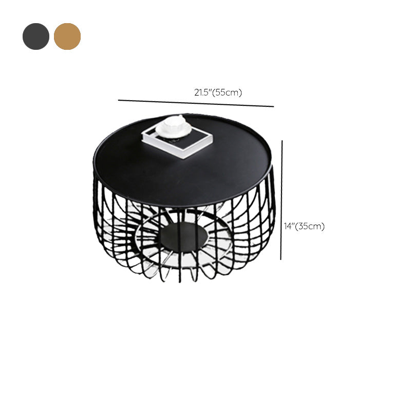 Mid-century Modern Iron Round Coffee Table, Frame Base Cocktail Table
