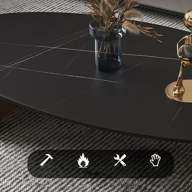 Glam Oval Stone Top Coffee Table with Steel Base Cocktail Table