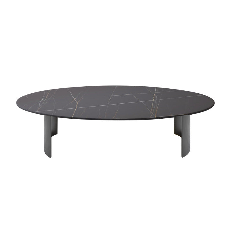 Glam Oval Stone Top Coffee Table with Steel Base Cocktail Table
