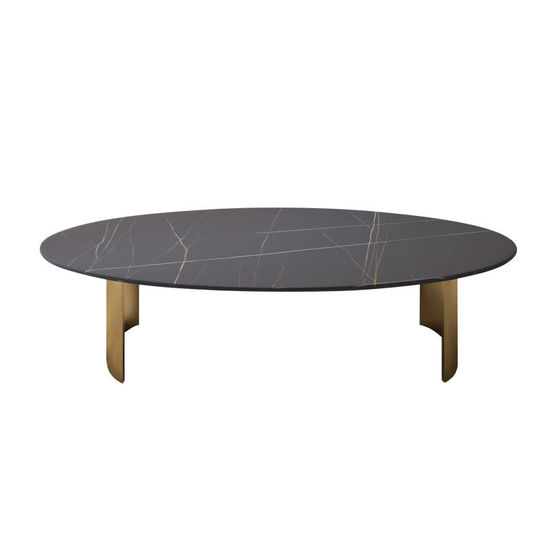 Glam Oval Stone Top Coffee Table with Steel Base Cocktail Table