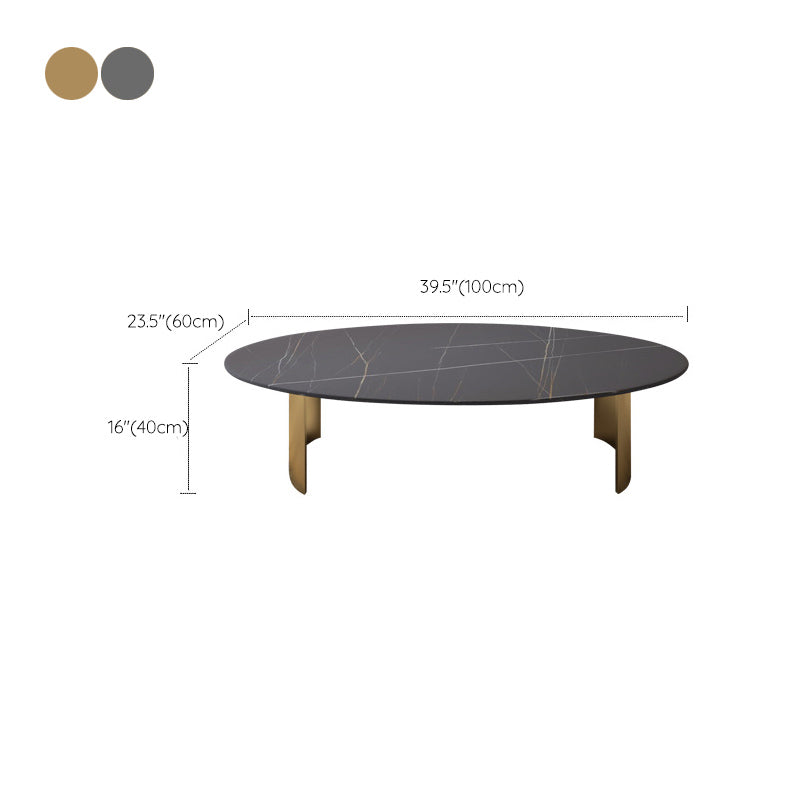 Glam Oval Stone Top Coffee Table with Steel Base Cocktail Table
