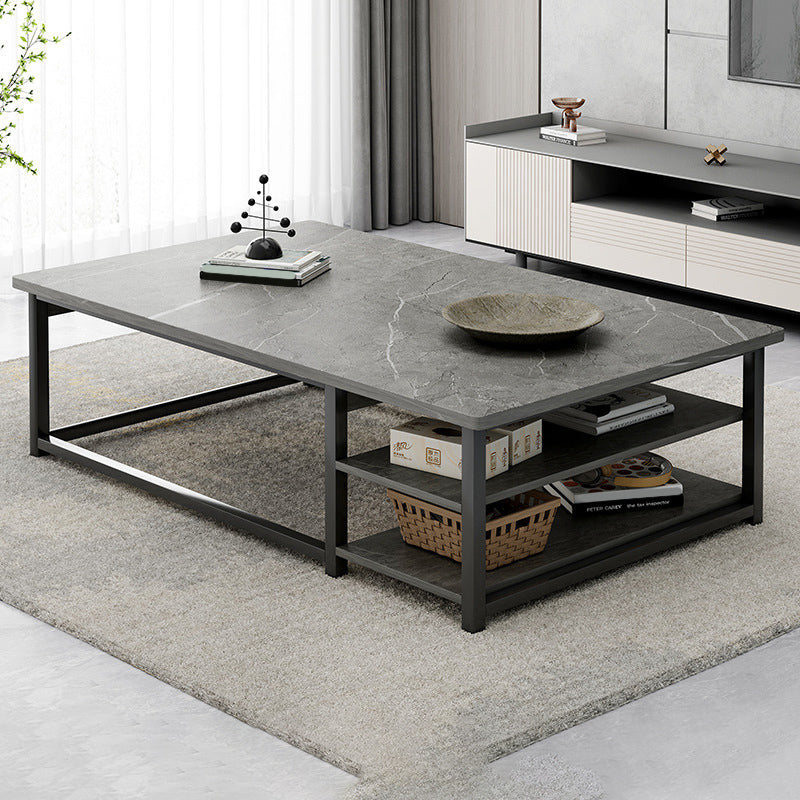 16.53" H Rectangle Wooden Coffee Table Metal Frame Cocktail Table with Shelves
