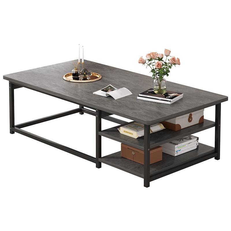 16.53" H Rectangle Wooden Coffee Table Metal Frame Cocktail Table with Shelves